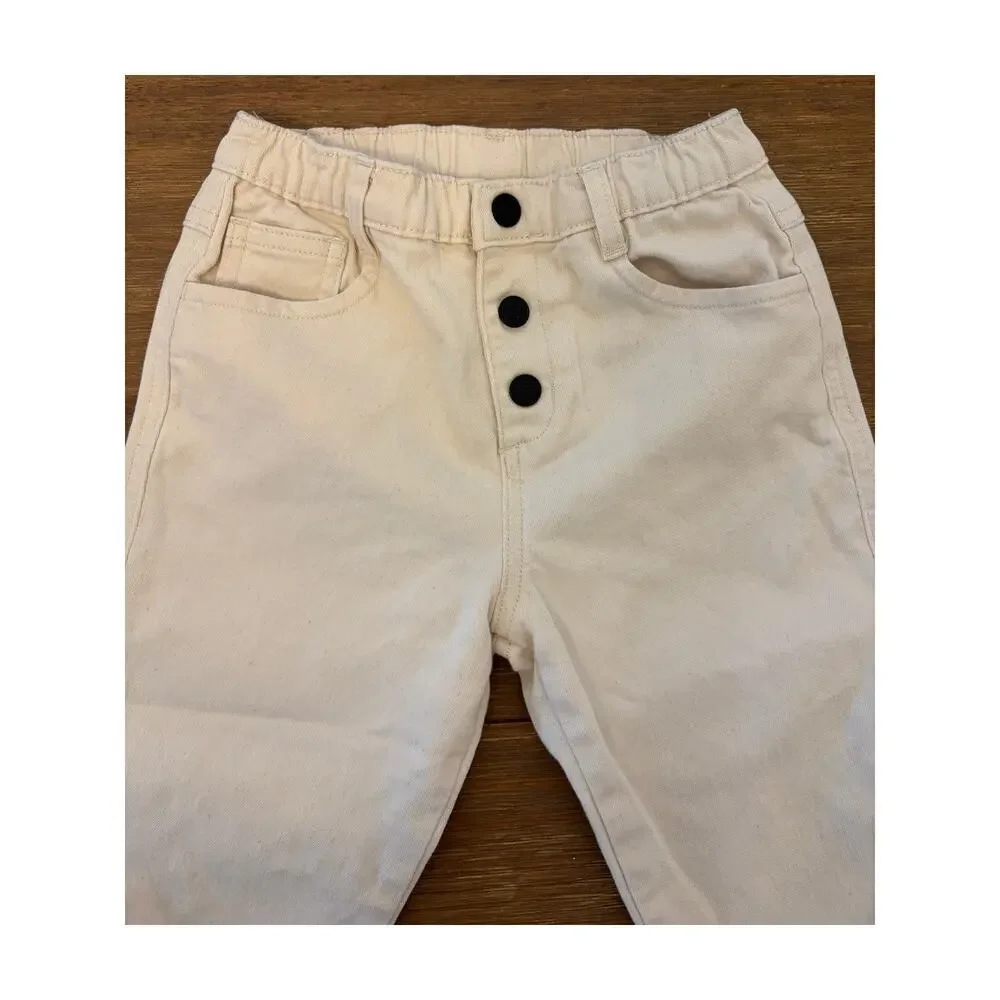 Easy Peasy Toddler Pull-On Pants Size 3T Cream Neutral Elastic Waist Minimalist